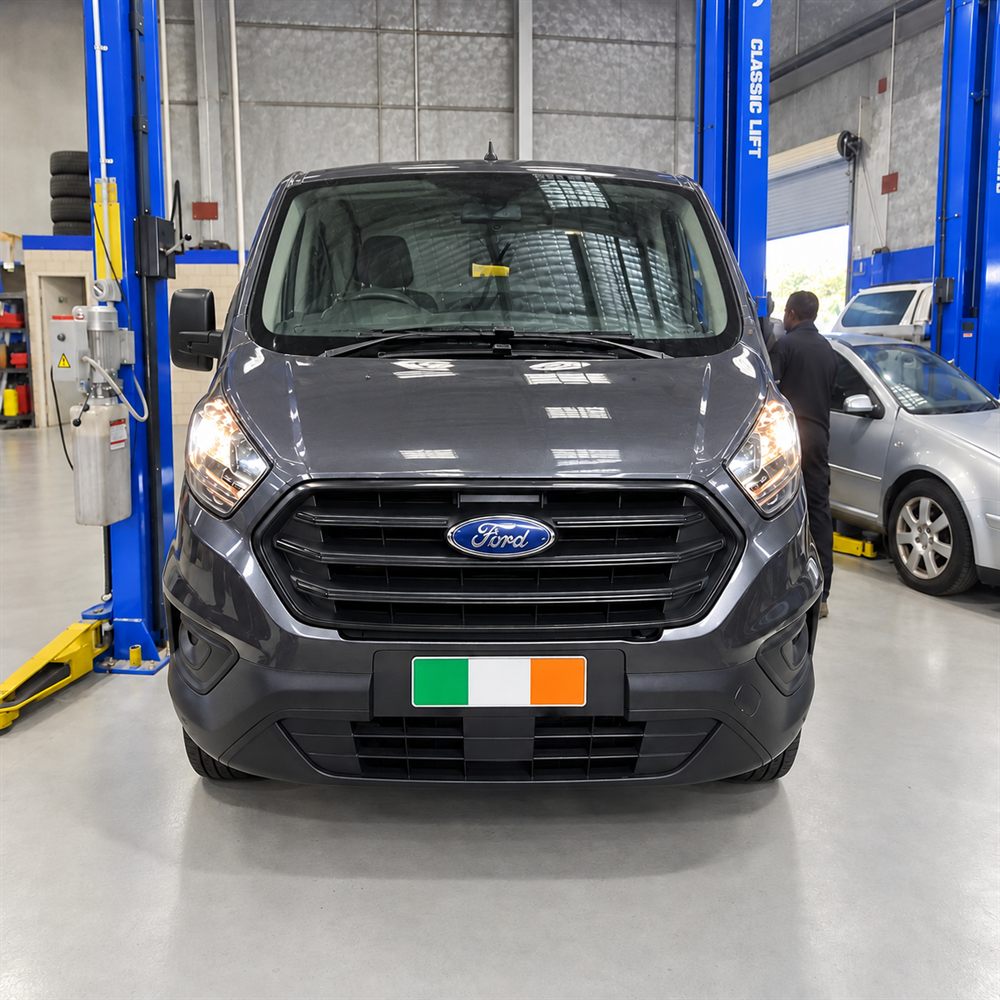Grey Ford Transit Custom van front view