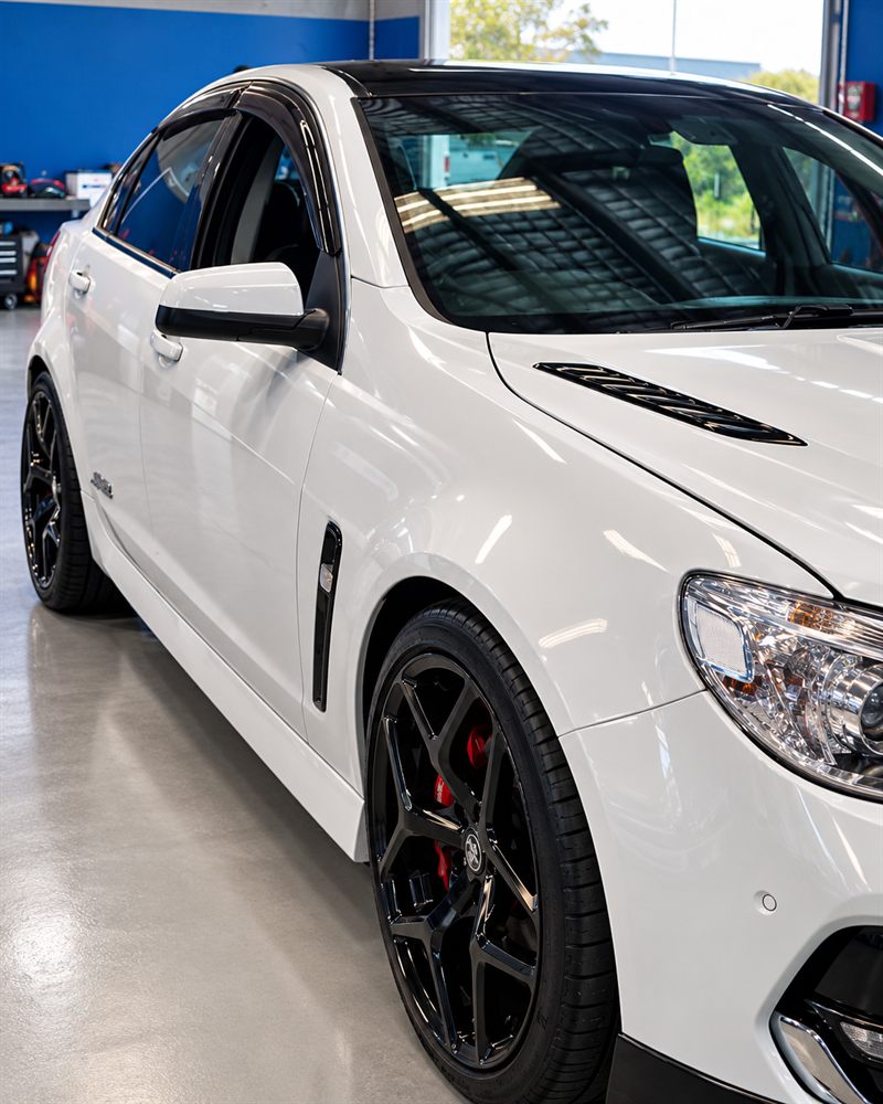 White Holden VF SS side view with black wheels