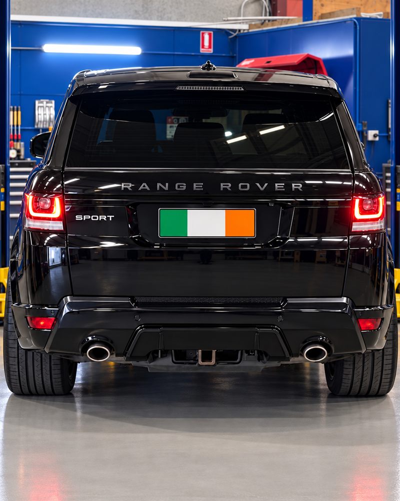 Rear view of a black Range Rover Sport