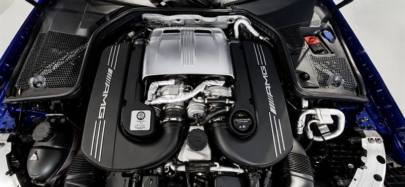 Mercedes-AMG twin-turbo V8 engine bay