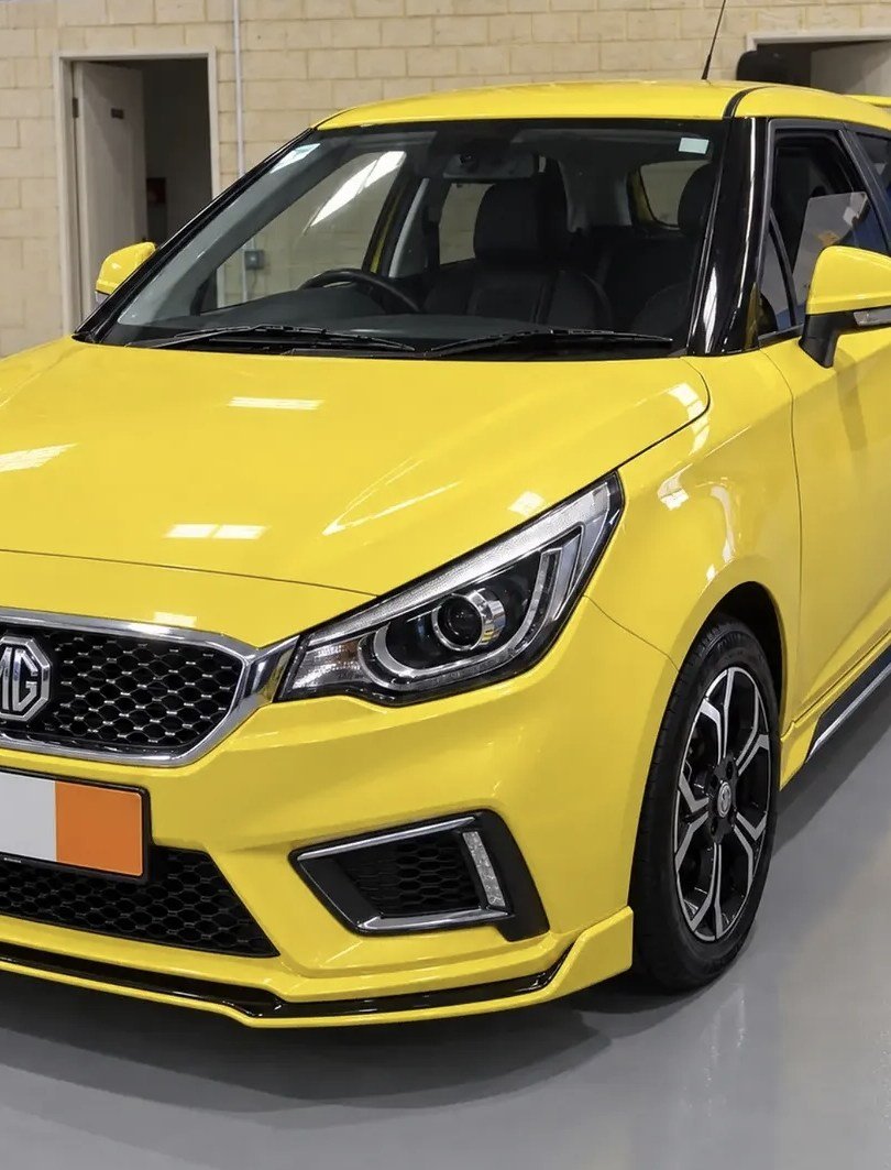 Yellow MG3 front three-quarter view