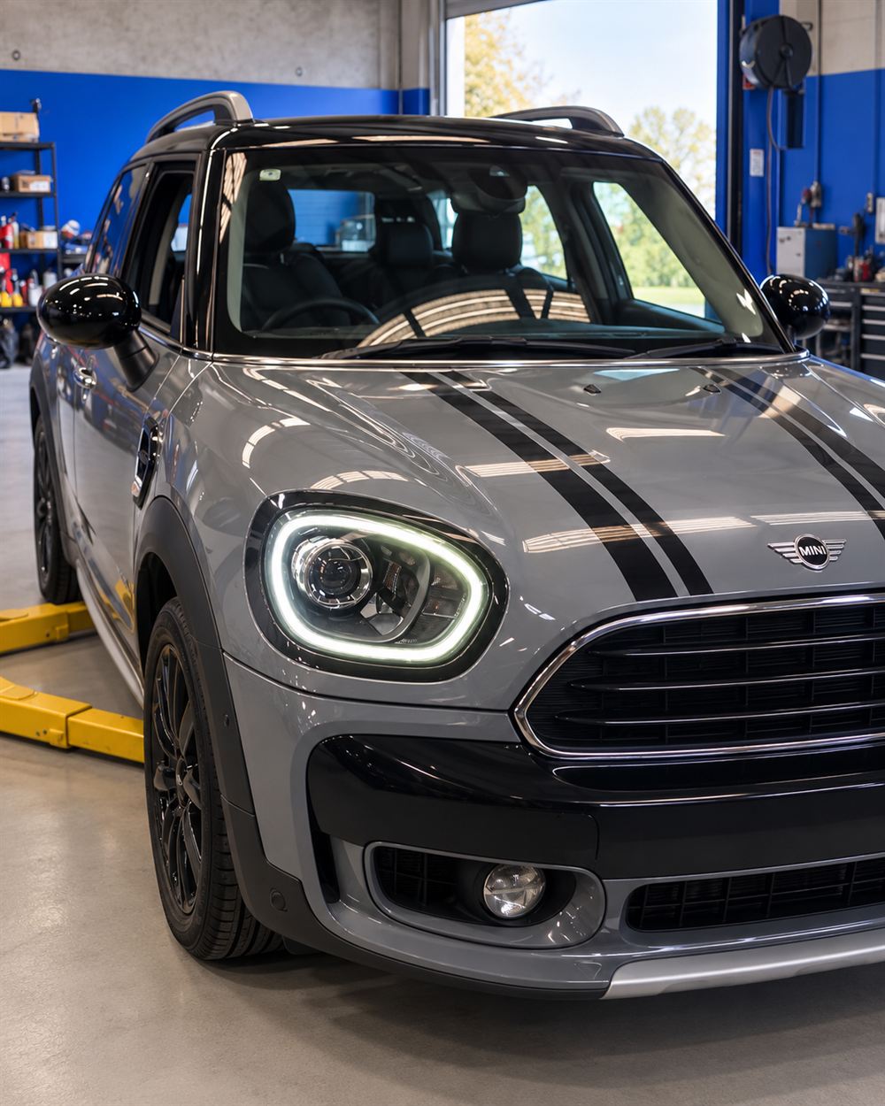 MINI Countryman front three-quarter view with LED headlights