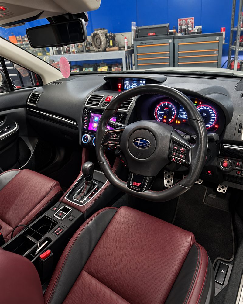 Subaru WRX STI interior with red leather seats