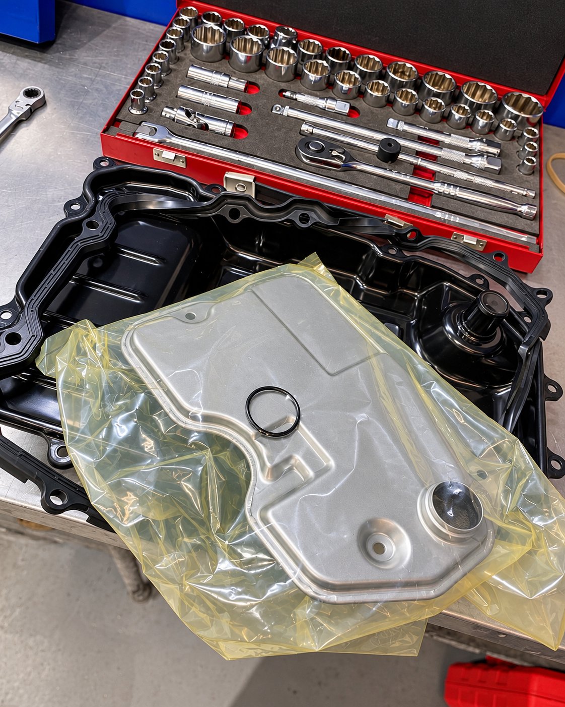 New transmission filter and gasket ready to fit
